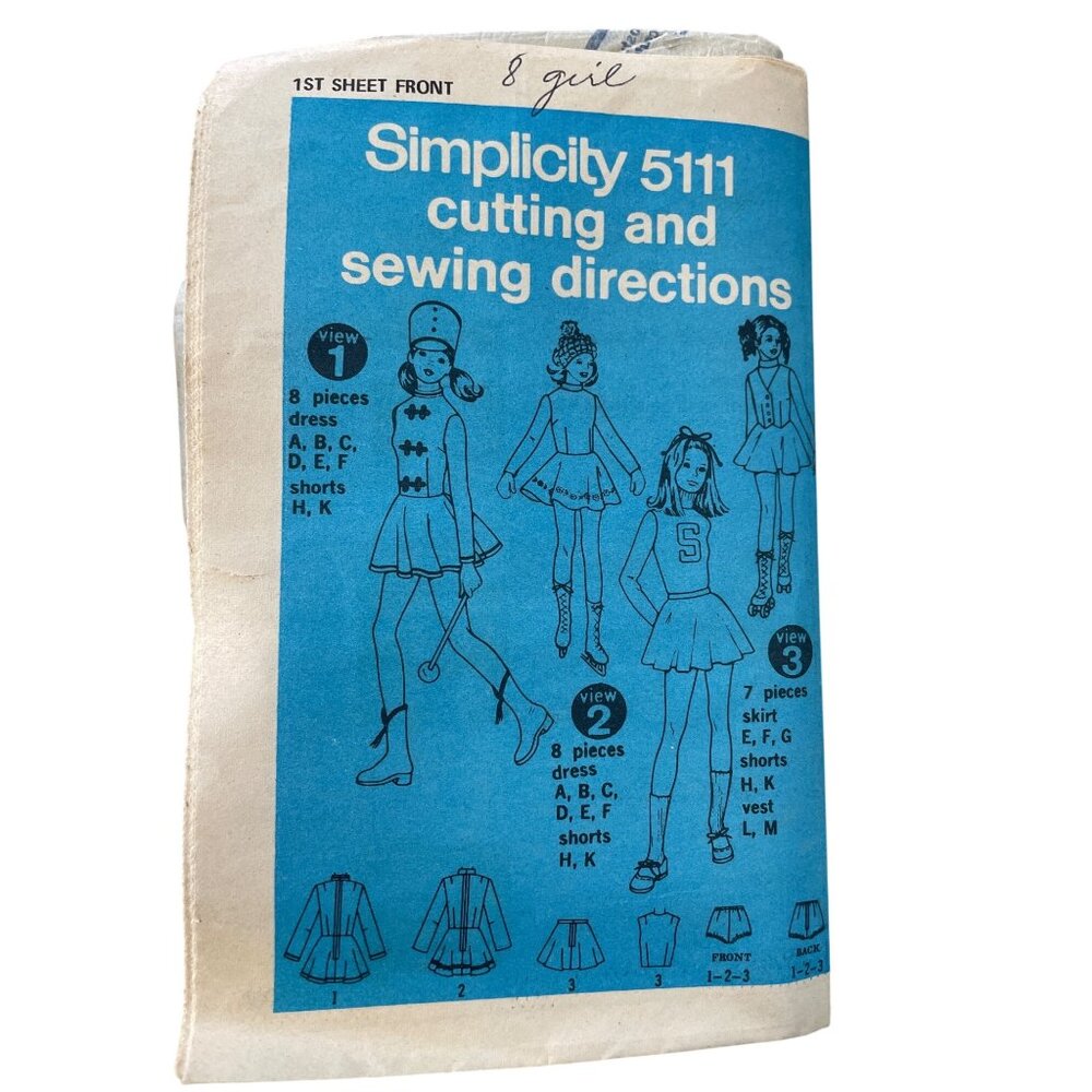 Vintage Simplicity 5111 Sewing Pattern Size 8 Girl Majorette Cheerleader CUT